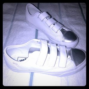 White and silver vans new not been worn only tried